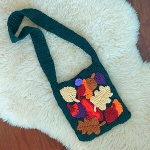 Hand Knit Falling Leaves Crossbody Bag